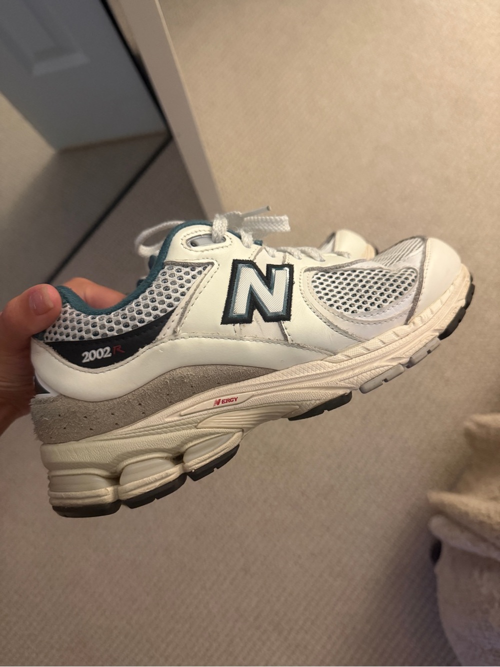 New Balance Kids White and Green 2002R Style Sneaker
